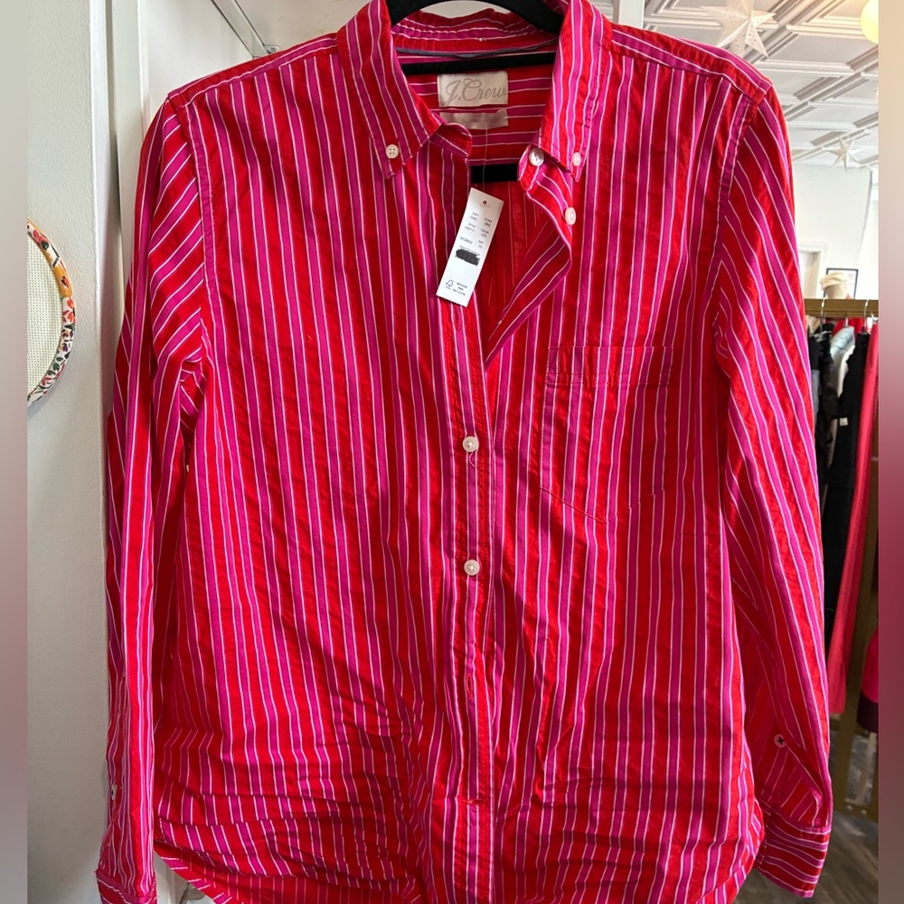 J Crew Classic Long-sleeved Red Striped Women's Button-down Shirt NWT